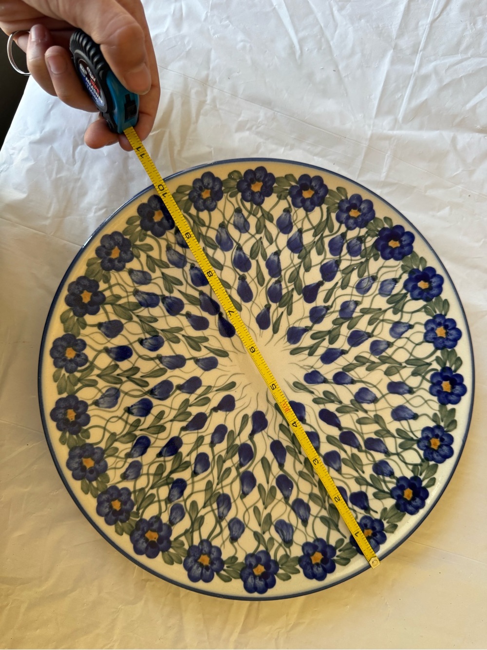 Unilateral W L Polish Pottery Plate Hand Painted Blue Green - Picture 3 of 5